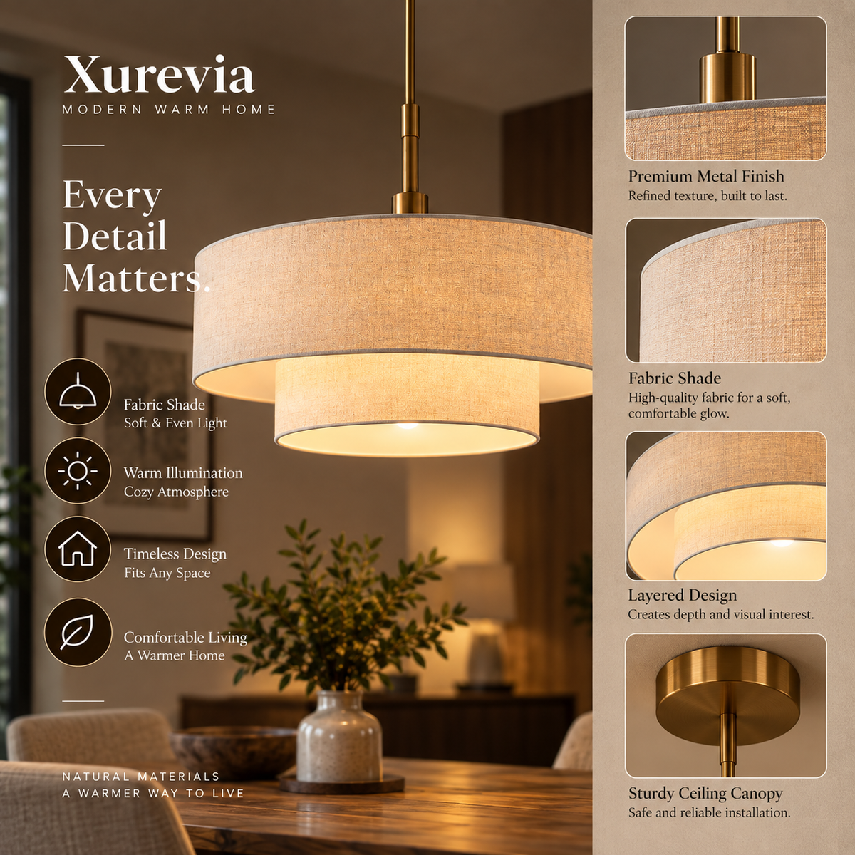 Xurevia Solenne Layered Fabric Pendant
