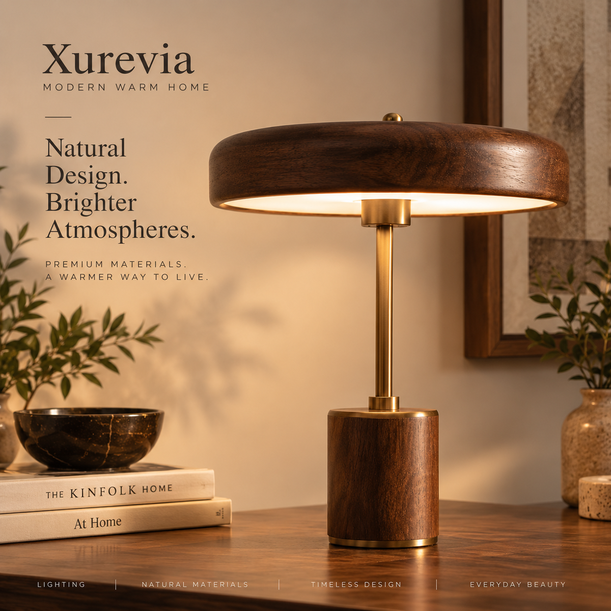Xurevia Halo Walnut Table Lamp