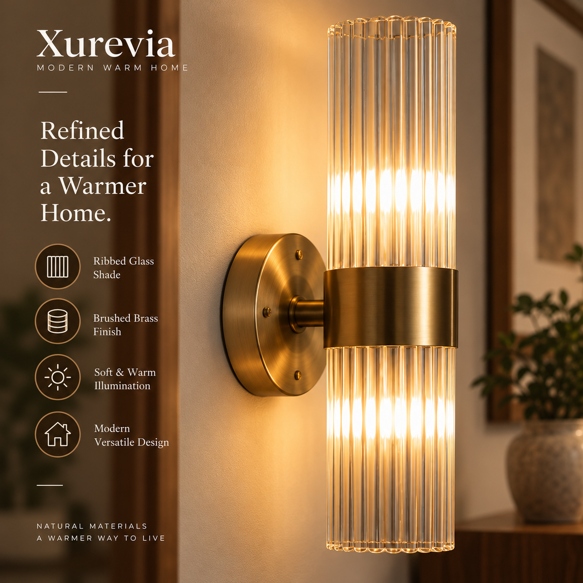 Xurevia Aurelle Ribbed Glass Wall Sconce