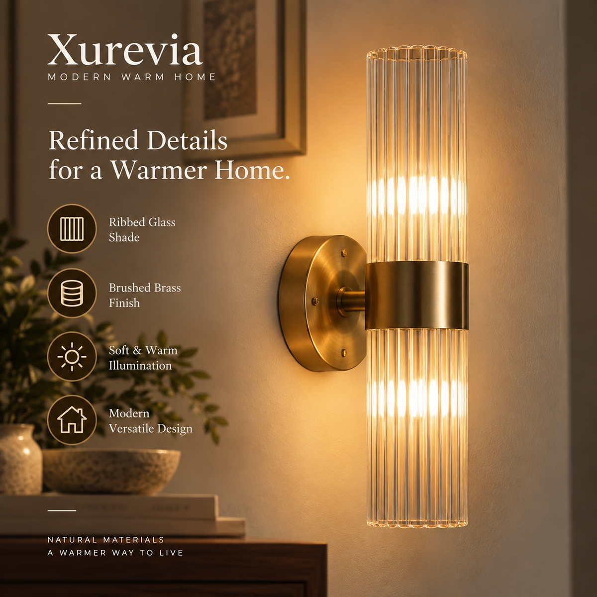 Xurevia Aurelle Ribbed Glass Wall Sconce